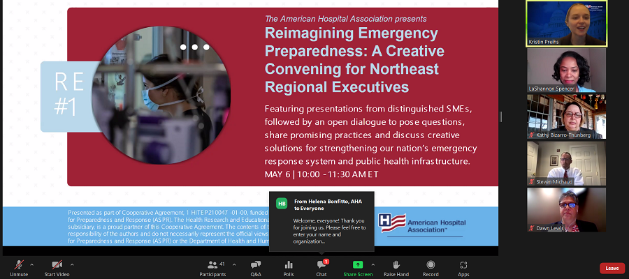 Screencap from the American Hospital Association Reimagining Emergency Preparedness: A Creative Convening for Northeast Regional Executives.